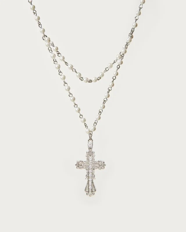 dainty silver pendant necklace -Everette Cross Necklace