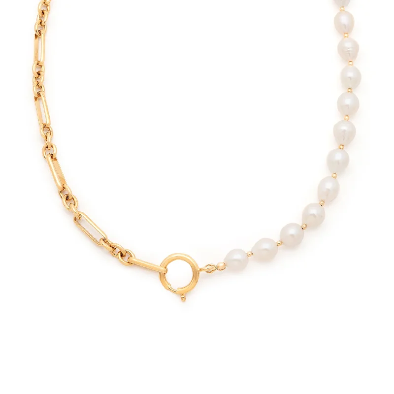 gold heart charm necklace -Dual Necklace | Pearl