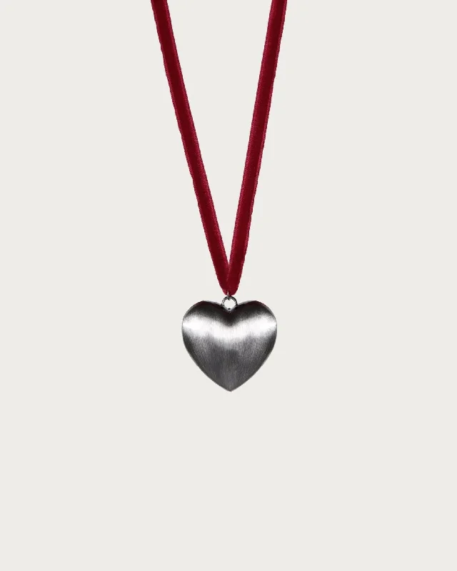 personalized silver pendant -Layla Velvet Ribbon Heart Necklace