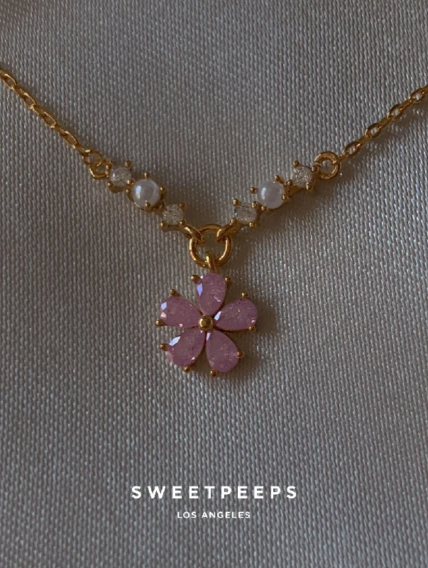 stylish infinity chain necklace -Linnea Pink Petals Necklace