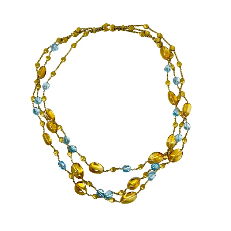 colorful pendant for necklace -Marco Bicego Triple Strand 18K Gold 24" Necklace with Citrine and Topaz