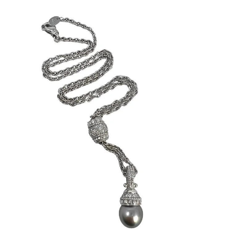 handmade silver heart necklace -Platinum Necklace with Diamond and 10mm Tahitian Pearl