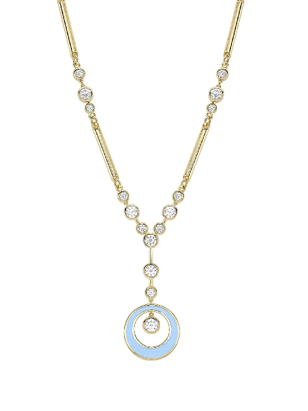 custom birthstone necklace -Raindance Diamond Blue Enamel Yellow Gold Pendant