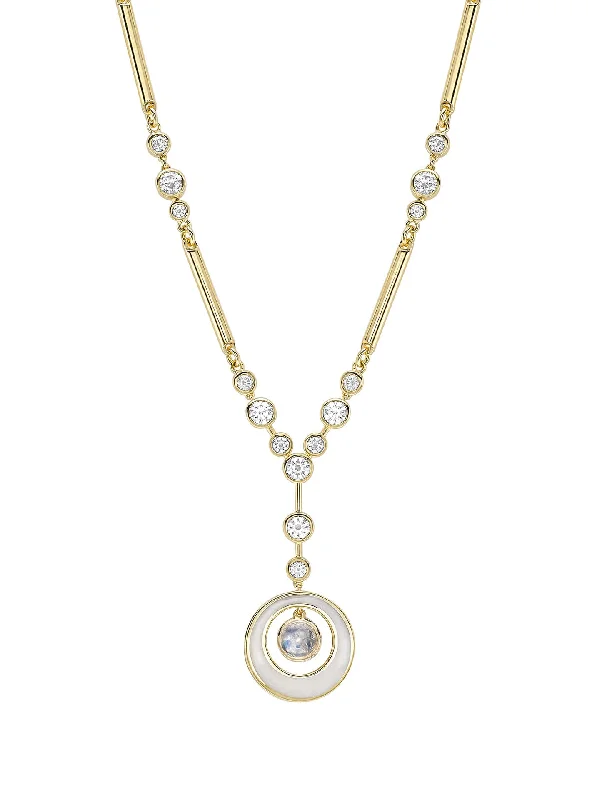 romantic gemstone necklace -Raindance Diamond Moonstone Enamel Yellow Gold Pendant