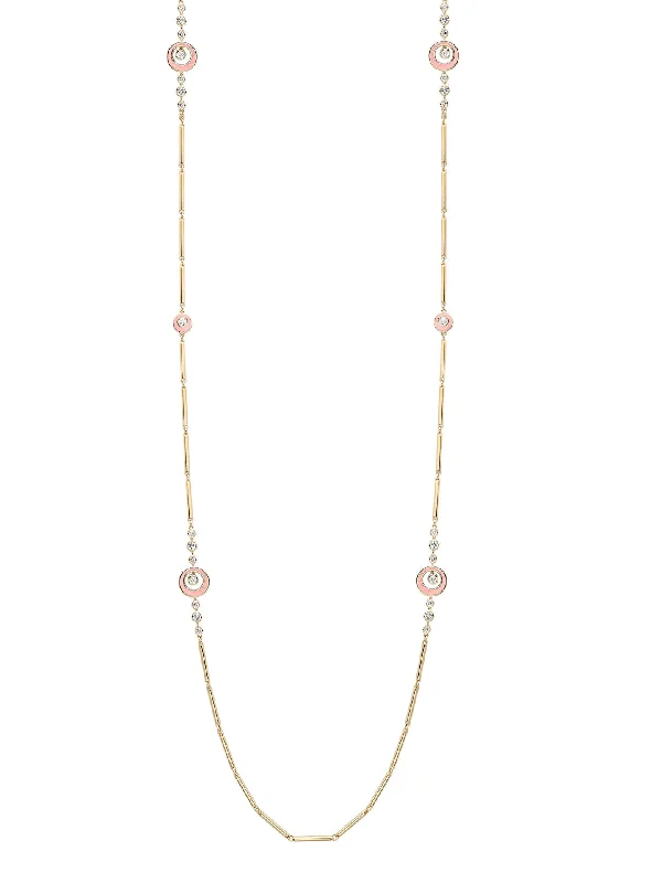 long gemstone necklace -Raindance Diamond Pink Enamel Long Yellow Gold Necklace