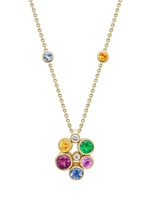 unique pendant necklace for birthday -Raindance Large Rainbow Yellow Gold Cluster Pendant