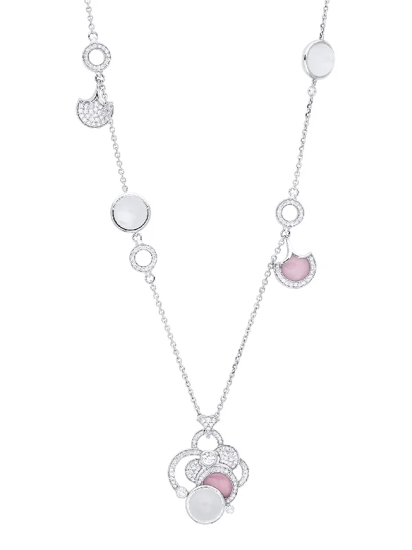 stylish chain with pendant -Raindrop Moonstone Pink Opal White Gold Necklace