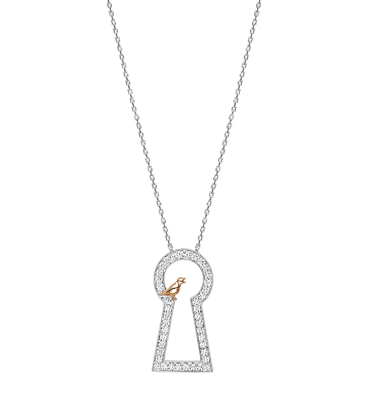 geometric silver necklace for women -Secret Garden Large Platinum Keyway Pendant