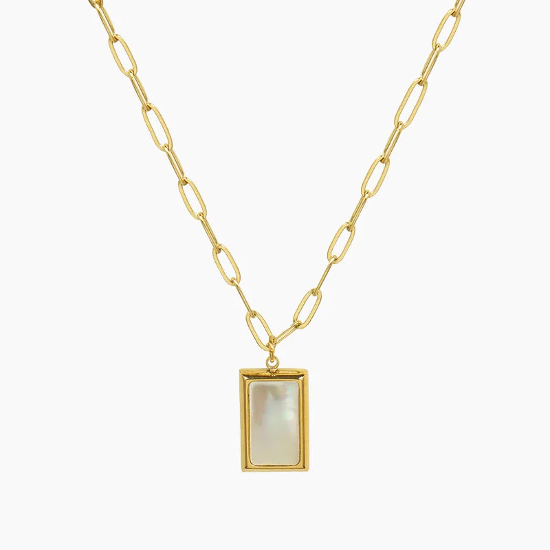 minimalist birthstone necklace -Shell Square Pendant Necklace