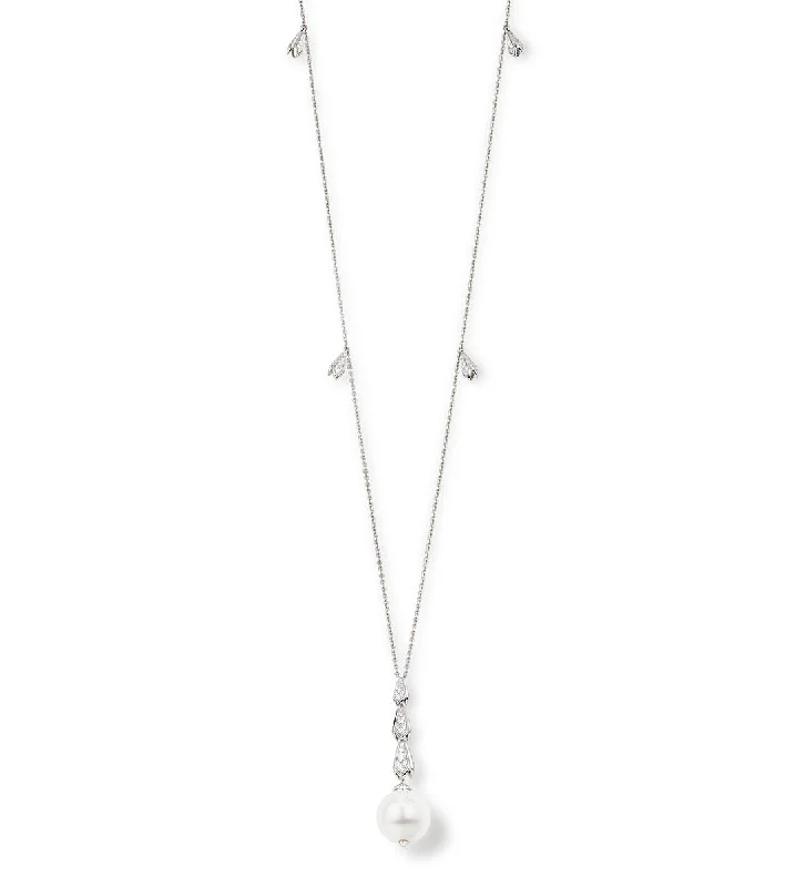 luxury personalized necklace -Snowdrop White Gold Pearl Pendant