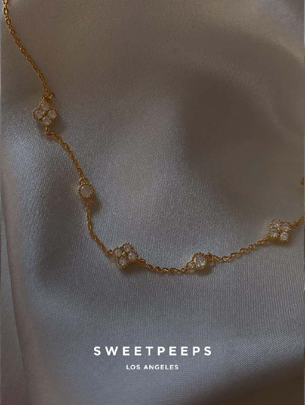 simple engraved name necklace -Tahlea Clovers All Around Necklace