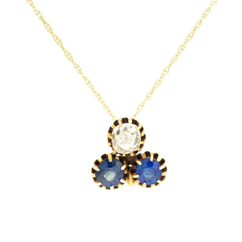 custom chain with gemstone pendant -Victorian 14k Diamond and Sapphire Trefoil Flower Pendant