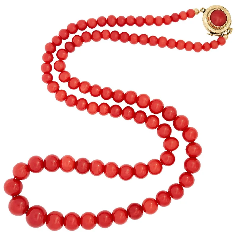 trendy moonstone necklace -Victorian 14k Graduated Oxblood Coral Bead Necklace