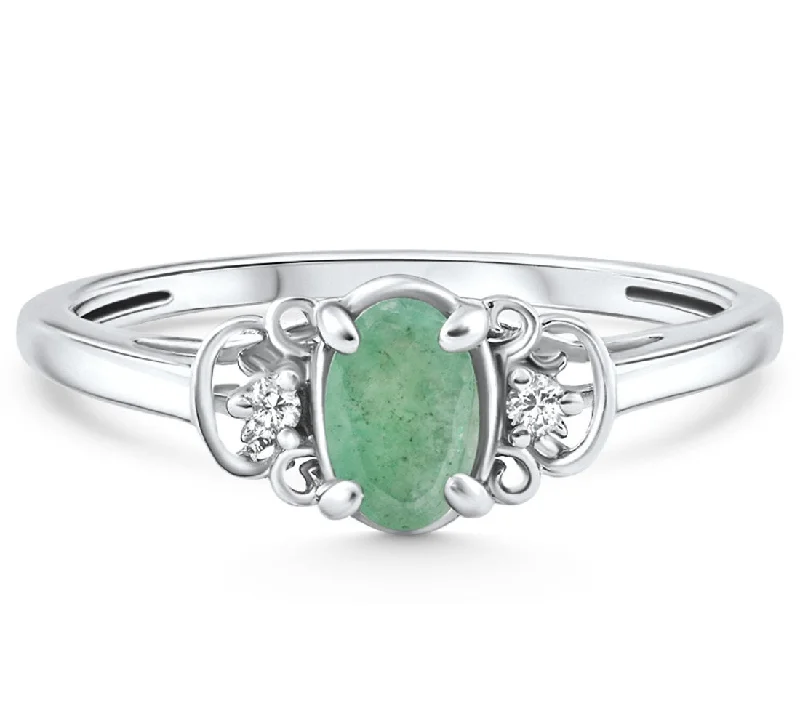 custom-designed engagement rings with unique metalwork -1/2Ct Oval Emerald & Lab Grown Diamond Ring 10k White Gold