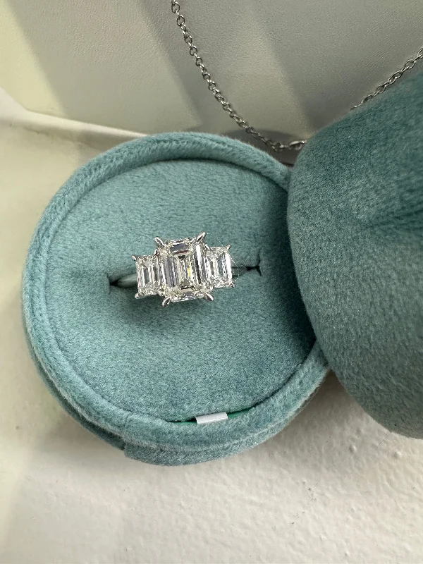 personalized engagement rings with custom settings -14K White Gold Three Stone Emerald Ring