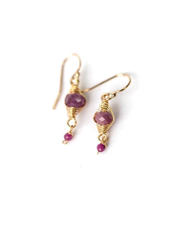 timeless gold stud earrings for women-Wrapped Ruby Briolette Dangles by Anne Vaughan