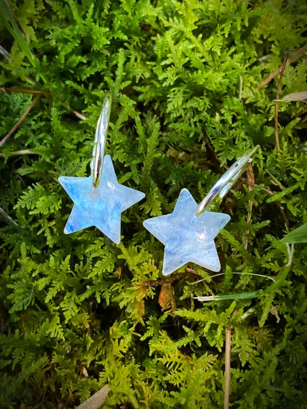 unique abstract earrings for artistic expression-Rainbow Moonstone Star Hoops