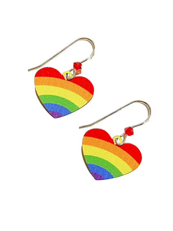 chic crescent earrings for night outs-Rainbow Heart Dangles by Sienna Sky