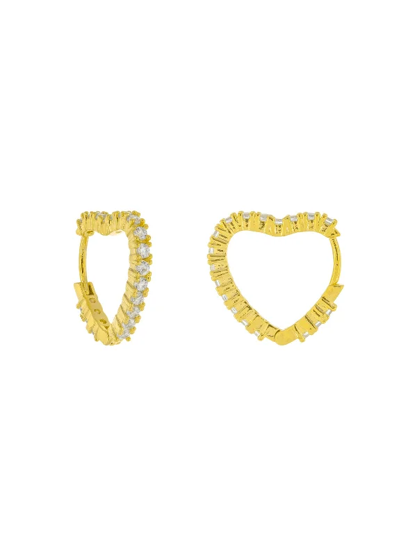 chic minimalist earrings for a subtle look-CZ Heart Huggie Hoops