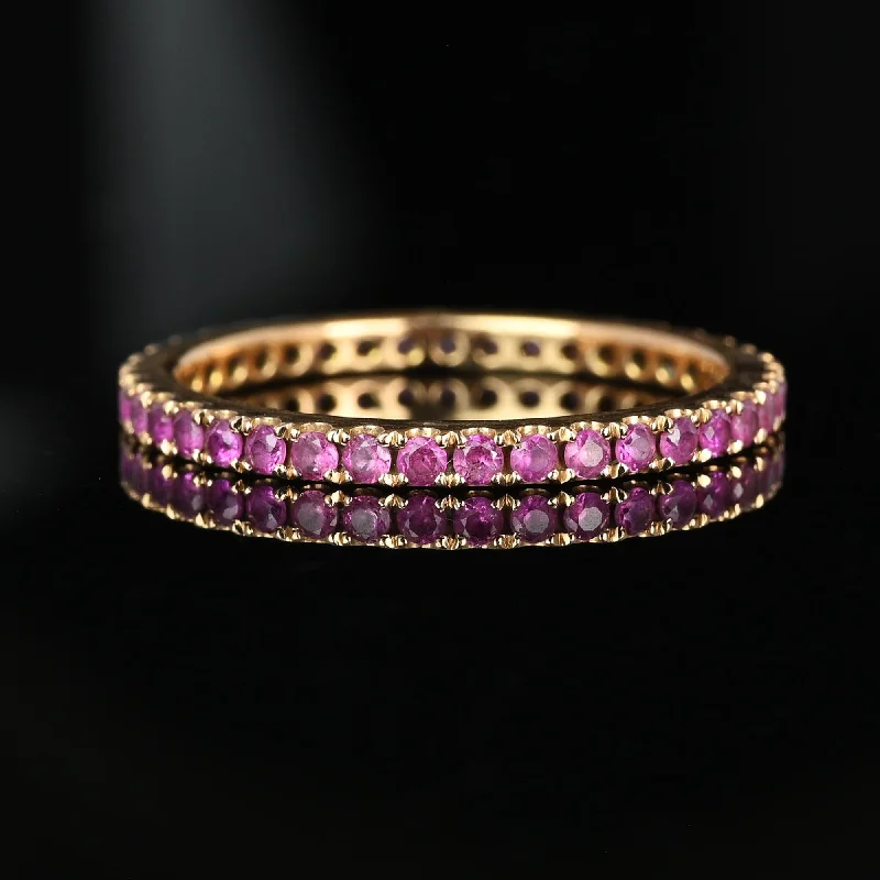 custom wedding rings for brides with sapphire detailing -18K Rose Gold Full Eternity Pink Sapphire Ring Band