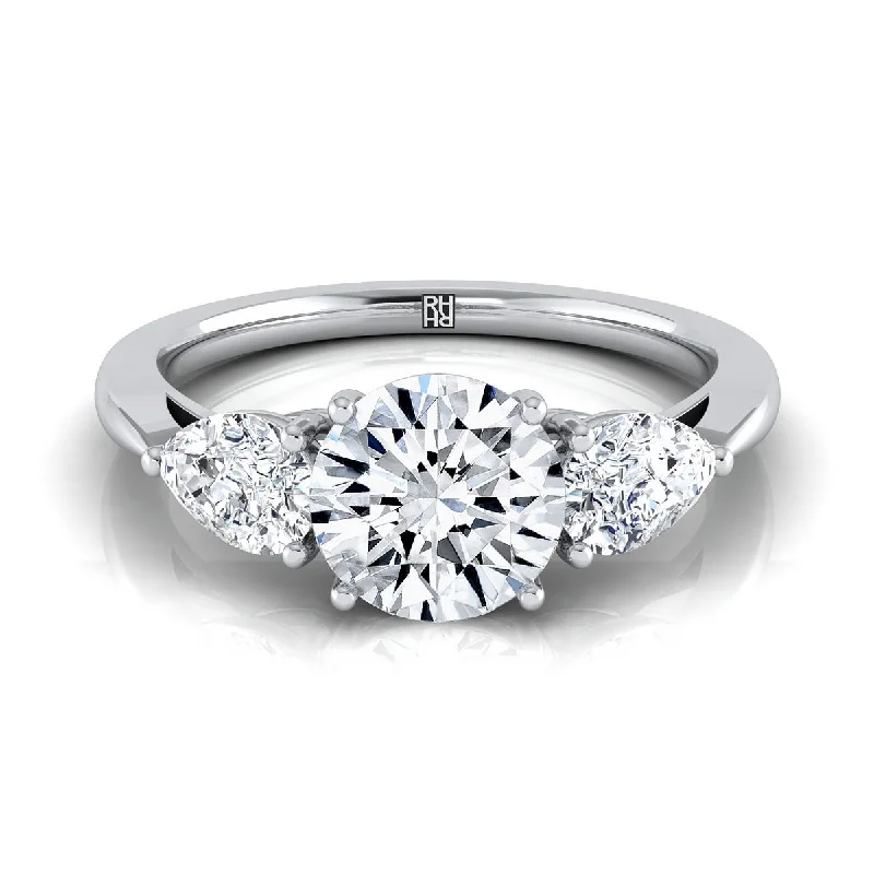 affordable engagement rings with cushion-cut diamonds -18K White Gold Round Brilliant Diamond Perfectly Matched Pear Shaped Three Diamond Engagement Ring -7/8ctw