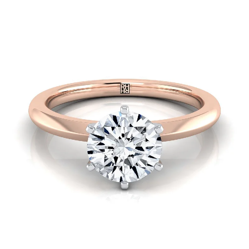 custom-designed engagement rings with sapphire stones -14K Rose Gold Round Brilliant  Pinched Comfort Fit Claw Prong Solitaire Engagement Ring