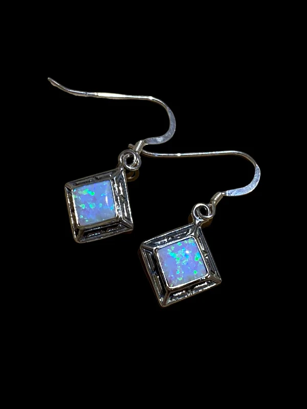 minimalist chain earrings for simple elegance-Bordered Opal Square Dangles