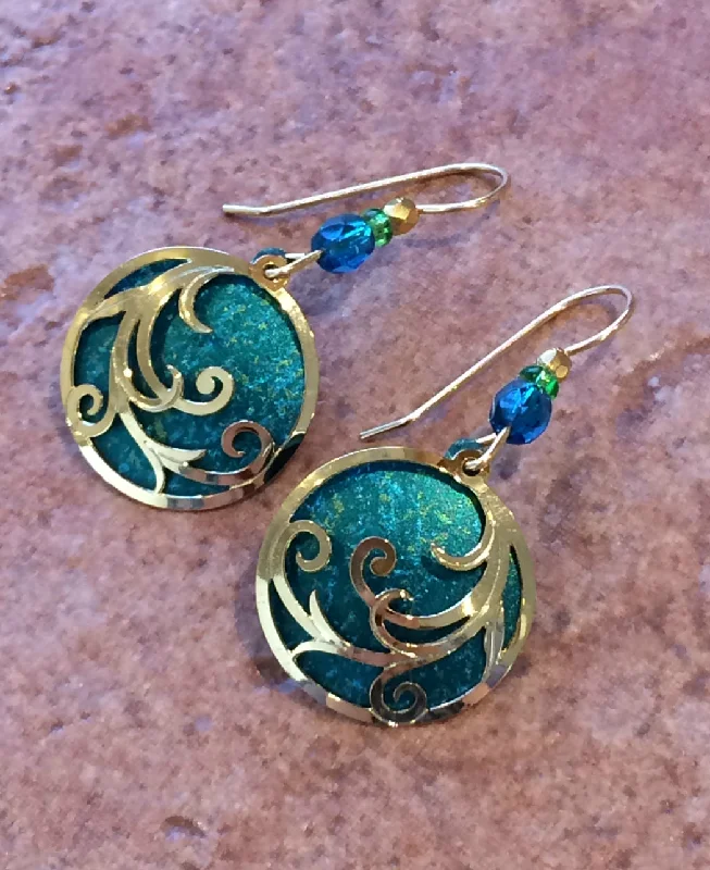 stylish emerald earrings for a rich look-Swirled Disc Dangles by Adajio