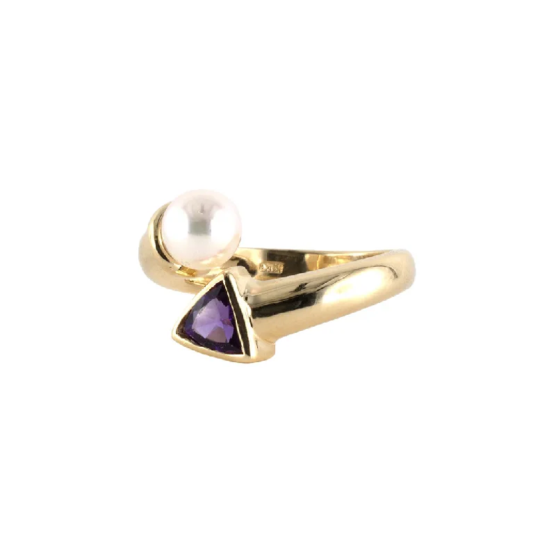 luxury rings with sapphire centerstones for brides -Amethyst & Pearl Bypass Ring