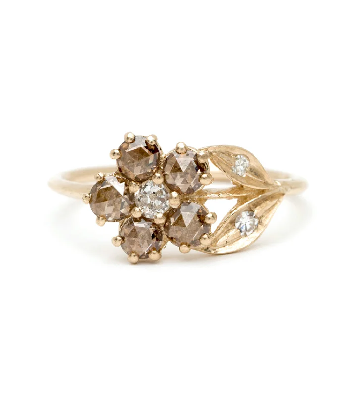 custom-designed rings for engagement with diamond solitaires -Antique Inspired Flower Band