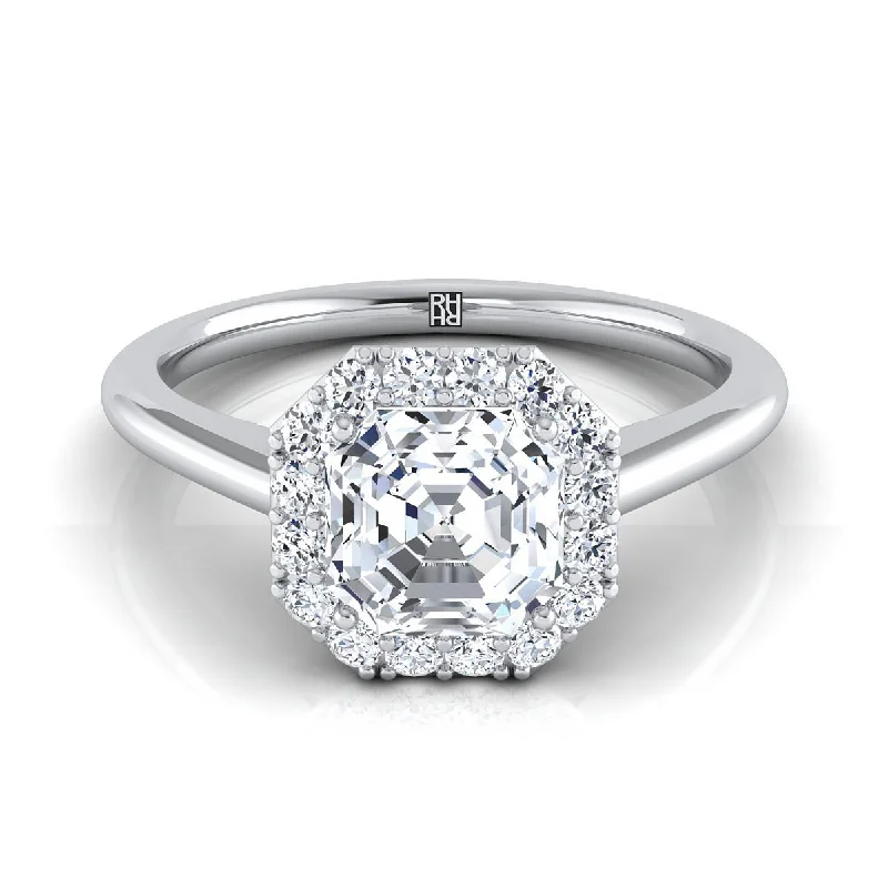 stackable engagement rings with diamonds -18K White Gold Asscher Cut Diamond Shared Prong Halo Engagement Ring -1/5ctw