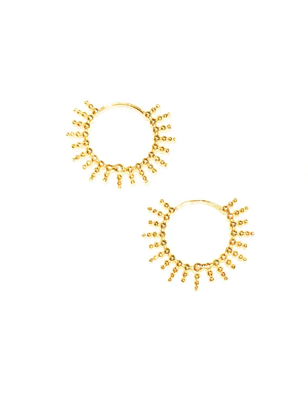 delicate gold hoop earrings for women-Beaded Rays Huggie Hoops