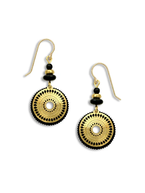 modern stud earrings for casual fashion-Black and Gold Mandala Dangles by Adajio