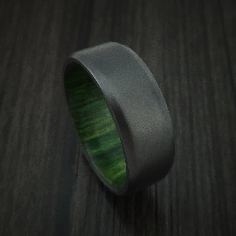 simple silver wedding bands for minimalists -Black Zirconium and Jade Wood Hard Wood Sleeve Men's Ring Custom Made