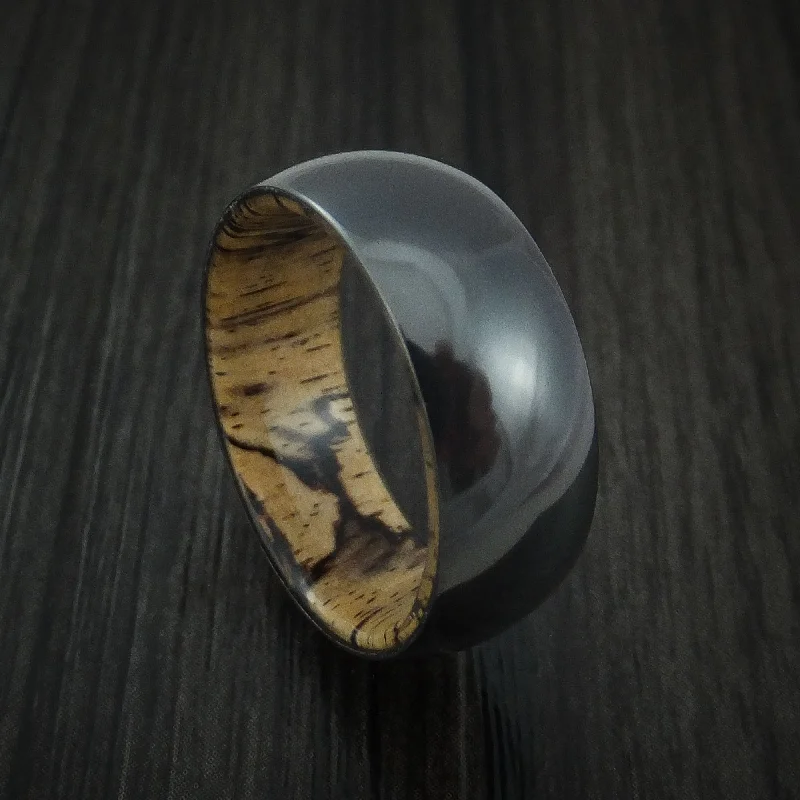 stackable rings with gemstones for fashion-forward brides -Black Zirconium and Spalted Tamarind Wood Hard Wood Sleeve Men's Ring Custom Made