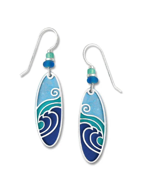 stylish crescent moon earrings for women-Blue and Silver Wave Earrings by Adajio