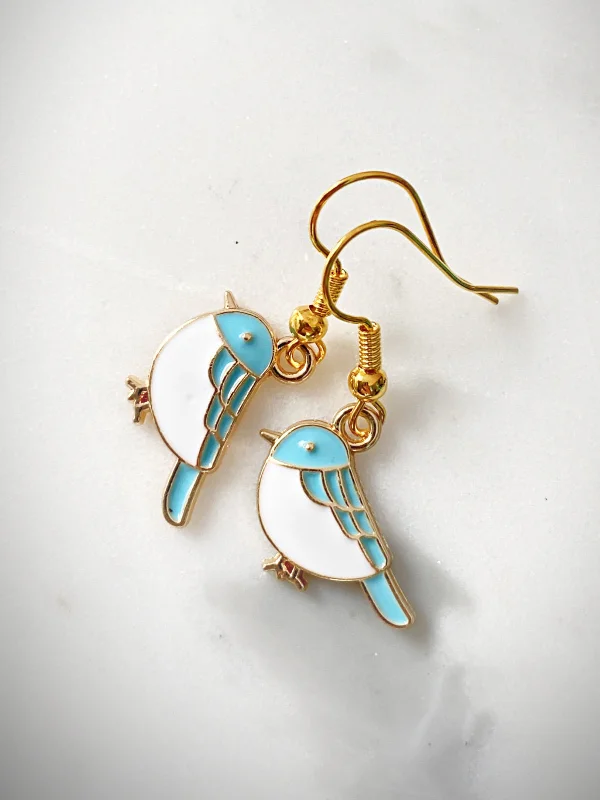 trendy resin earrings for a creative style-Blue Bird Enamel Dangles