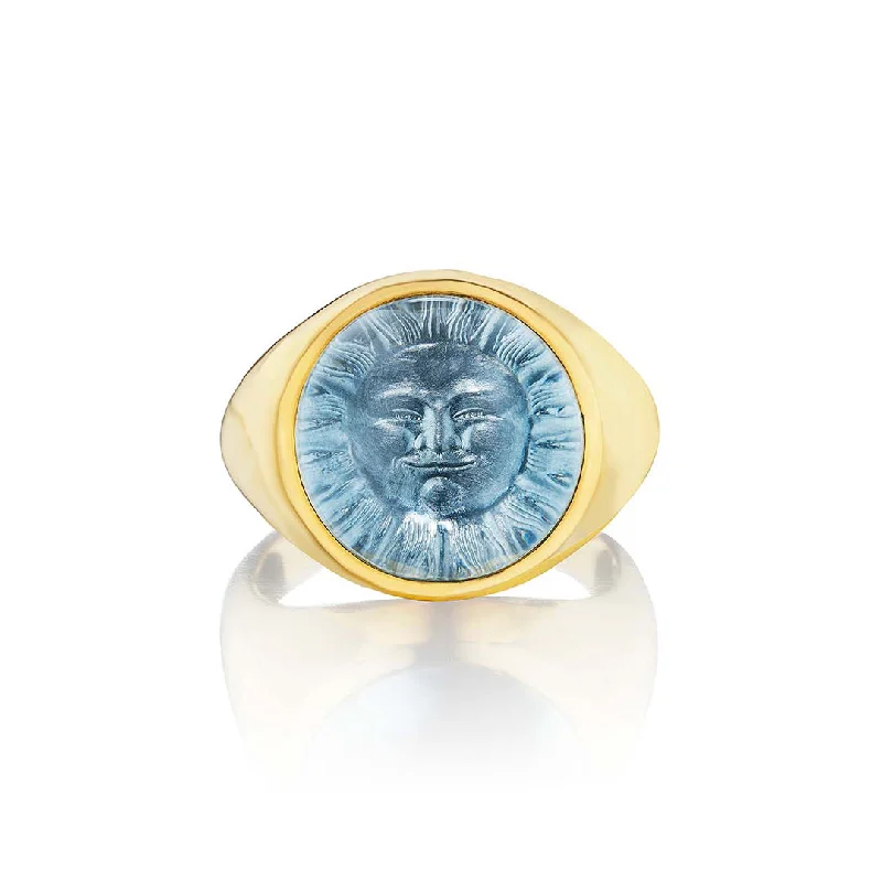 trendy men’s rings with geometric patterns -Blue Topaz Sunday Ring