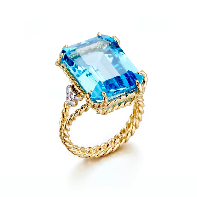 classic rings for men with polished finishes and diamonds -Blue Topaz Twisted Rope Ring