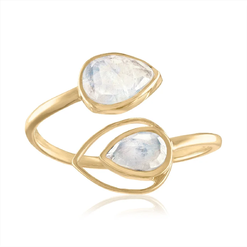 elegant rings with matching wedding bands for couples -BYPASS RING WITH MOONSTONE AND DIAMONDS