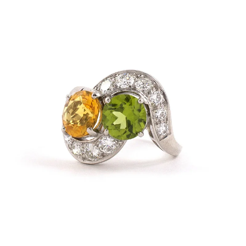 elegant rings with matching wedding bands for couples -Yellow Beryl, Peridot & Diamond Bypass Ring