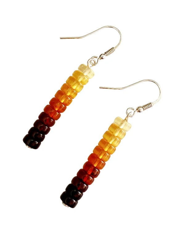 classic silver hoop earrings for casual outfits-Ombre Amber Bead Stack Dangles