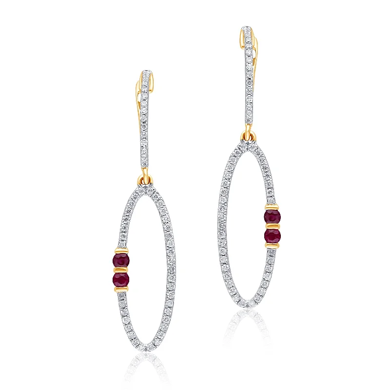 stylish geometric earrings for modern fashion-Yellow Gold Ruby & White Diamond Heirloom Earrings