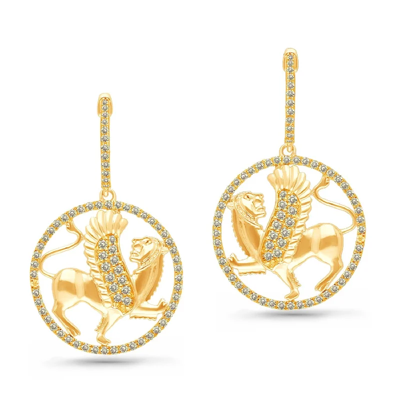 playful fish-shaped earrings for animal lovers-Yellow Gold White Diamond Griffiness Earrings