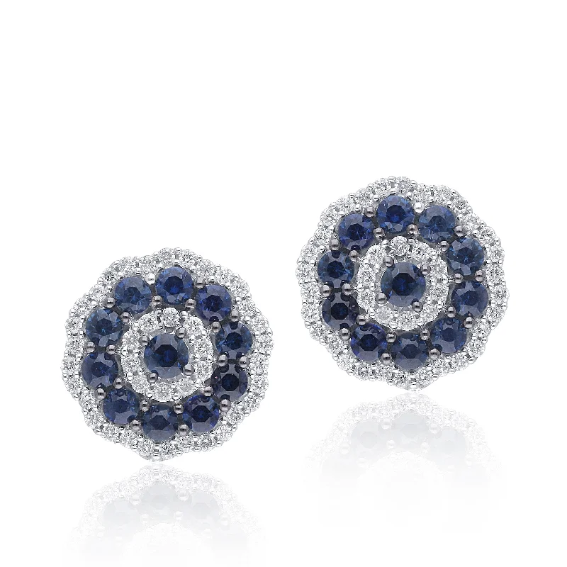 unique stone drop earrings for boho style-White Gold Sapphire & Diamond Infinite Stud Earrings