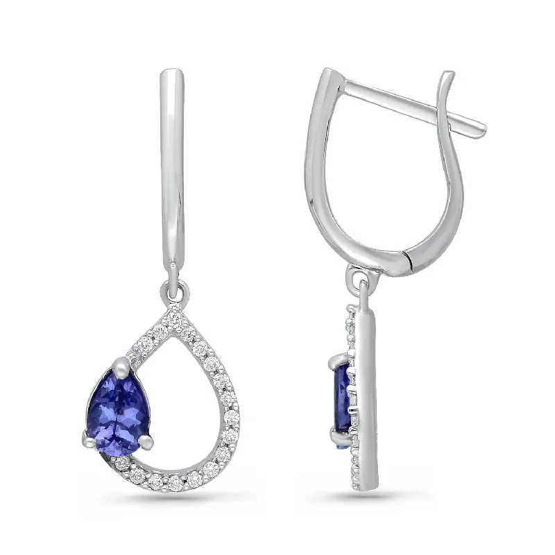 creative handmade earrings for unique styles-White Gold Tanzanite & Diamond Heirloom Earrings