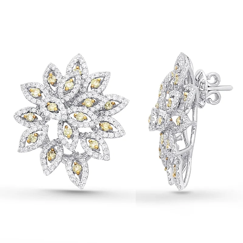 elegant flower-shaped earrings for women-White Gold Yellow & White Diamond Eternal Earrings