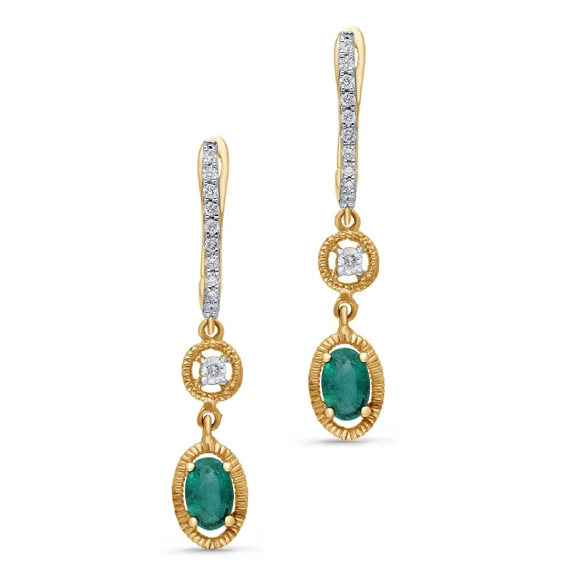 timeless silver hoop earrings for casual wear-Yellow Gold Emerald & Diamond Heirloom Earrings