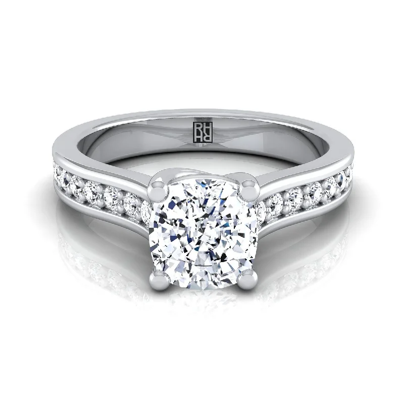 custom engagement rings with gemstone pave settings -18K White Gold Cushion Diamond Channel Set Engagement Ring -1/3ctw