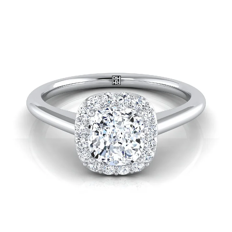 classic platinum engagement rings for brides -18K White Gold Cushion Diamond Shared Prong Halo Engagement Ring -1/5ctw